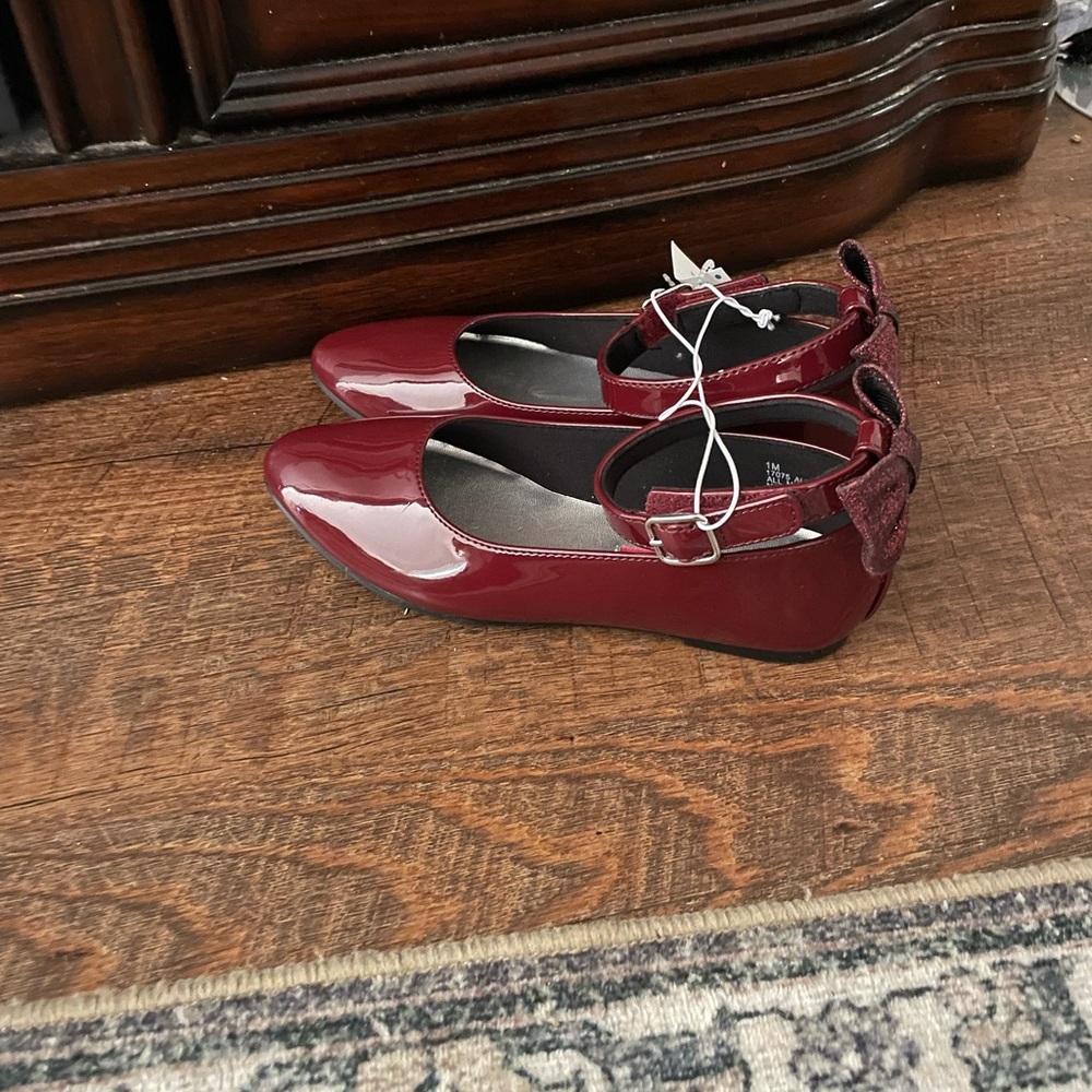 Rachel Shoes Glossy Maroon Mary Jane Flats